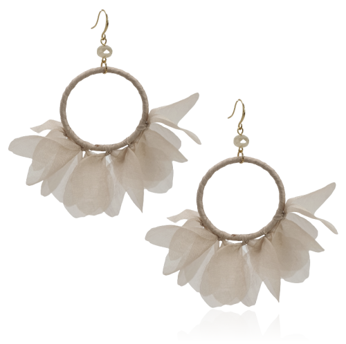 Kolczyki z tkaniny na kole jasnobeżowe