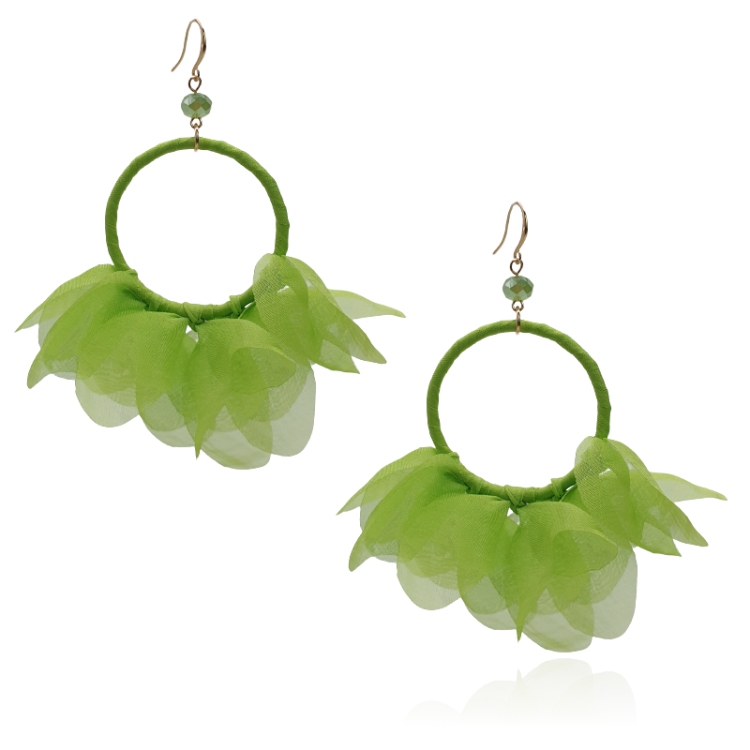 Kolczyki z tkaniny na kole jasnozielone