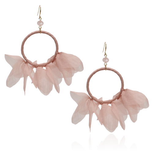 Kolczyki z tkaniny na kole pudrowy róż