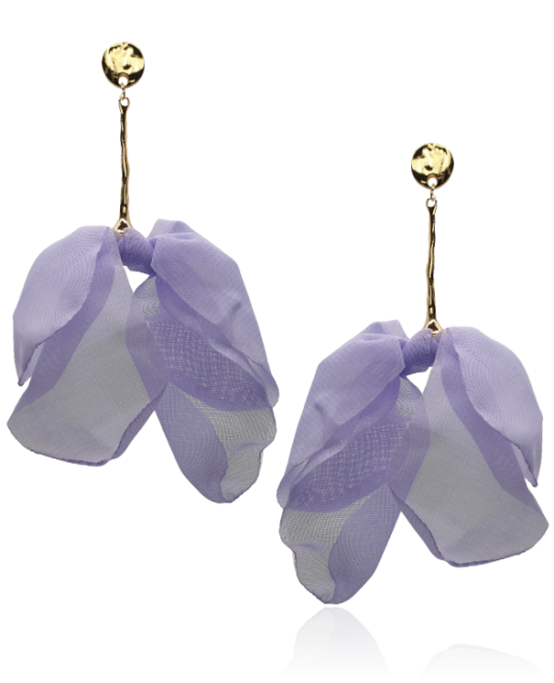 Kolczyki z tkaniny na nieregularnym patyczku lila