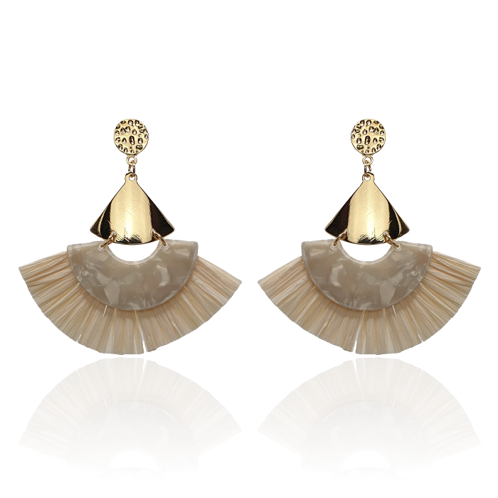 Kolczyki wachlarze boho frędzle ecru