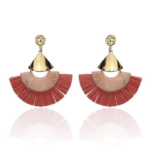 Kolczyki wachlarze boho frędzle łosoś