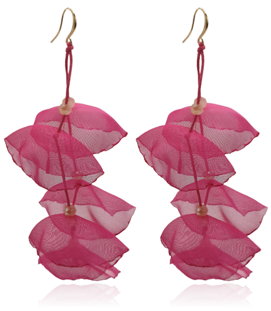 Kolczyki materiałowe z kryształkami długie fuksja