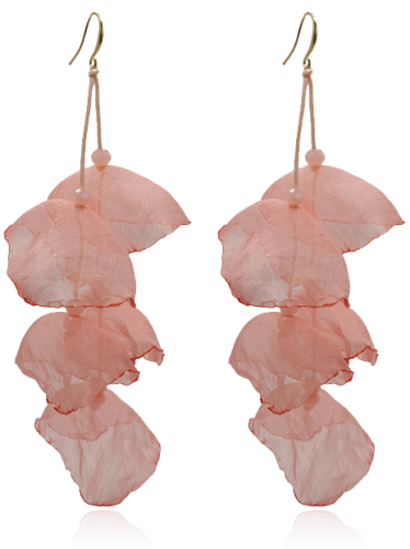 Kolczyki materiałowe z kryształkami długie łososiowe