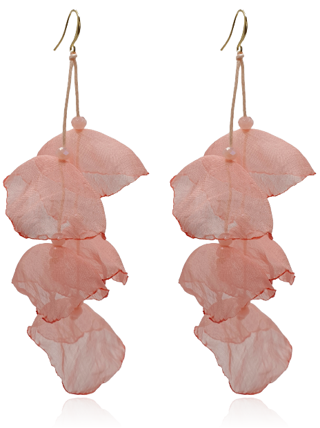 Kolczyki materiałowe z kryształkami długie łososiowe