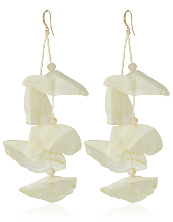 Kolczyki materiałowe z kryształkami długie ecru