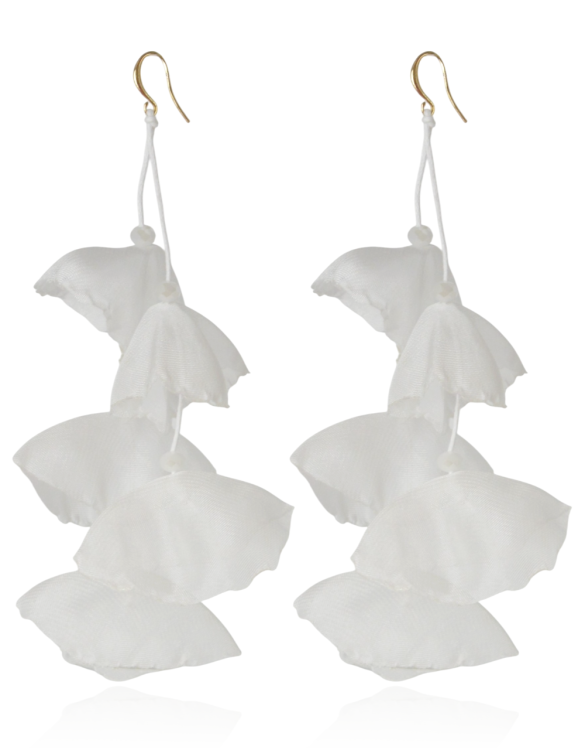 Kolczyki materiałowe z kryształkami długie białe