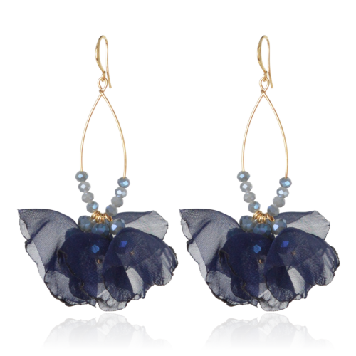 Kolczyki materiałowe na złotej łezce granatowe