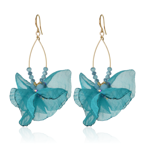 Kolczyki materiałowe na złotej łezce turkusowe