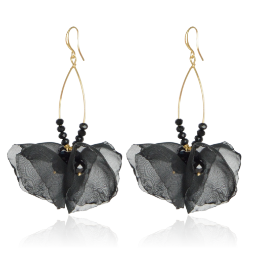 Kolczyki materiałowe na złotej łezce czarne