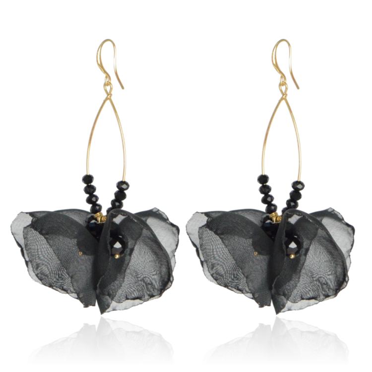 Kolczyki materiałowe na złotej łezce czarne