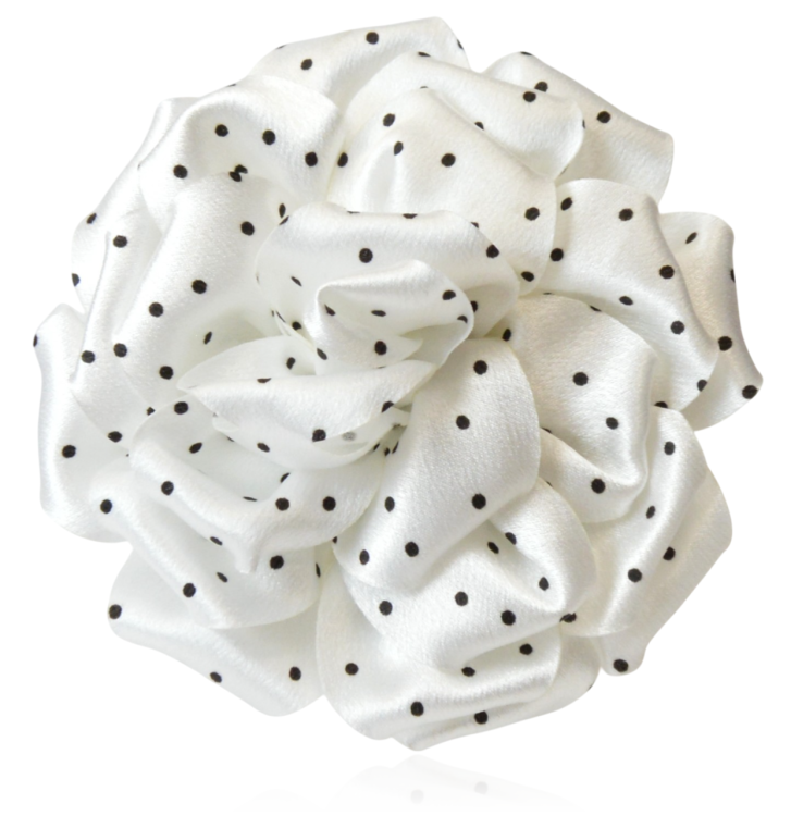 Broszko-spinka kwiat biały w czarne kropeczki 13 cm