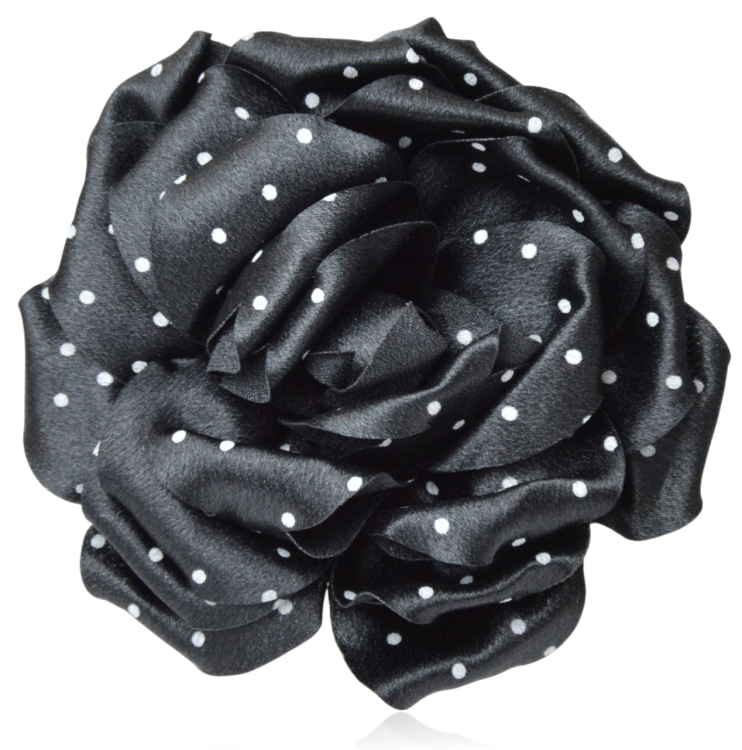 Broszko-spinka kwiat czarny w białe kropeczki 13 cm
