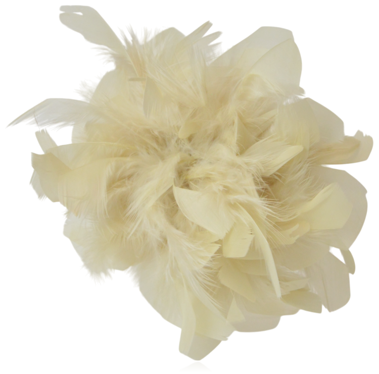 Broszko-spinka pióra marabut duży ecru