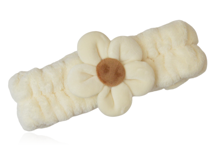 Pluszowa opaska kosmetyczna z kwiatkiem ecru