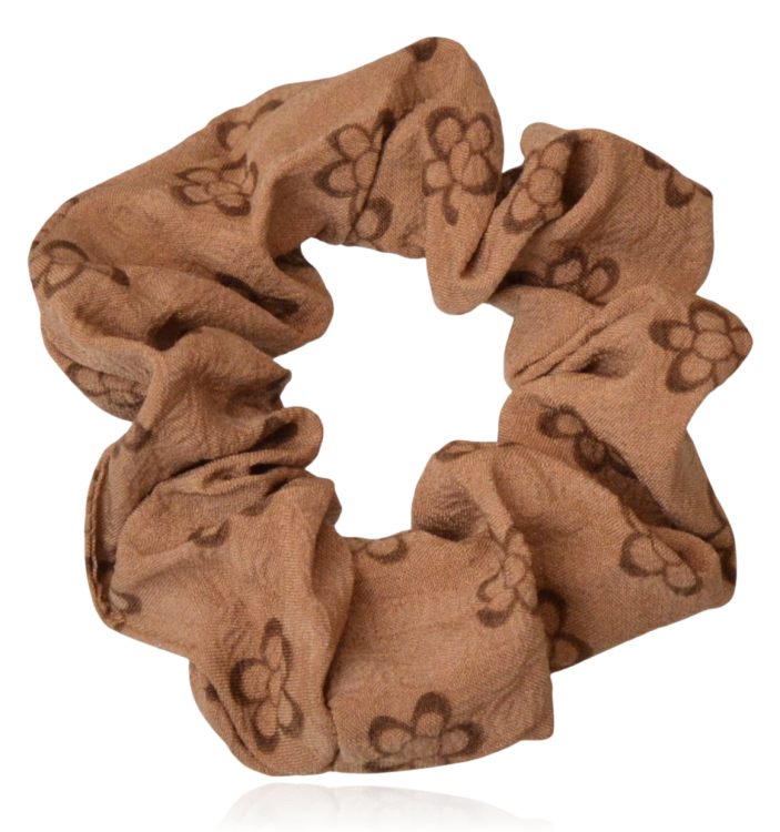 Gumka do włosów scrunchie w kwiatuszki brązowa