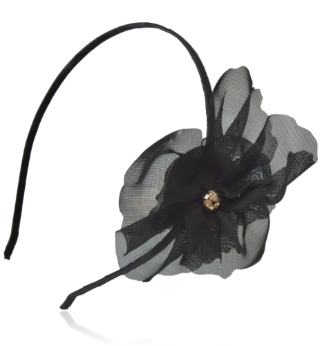 Opaska do włosów z kwiatem czarna