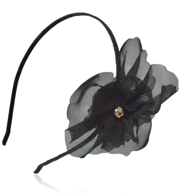 Opaska do włosów z kwiatem czarna