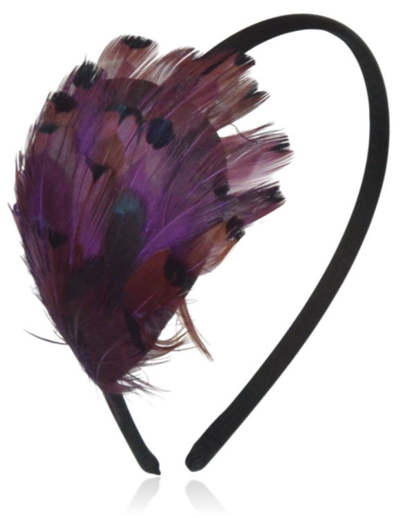 Opaska do włosów z piórami w kolorze śliwkowym