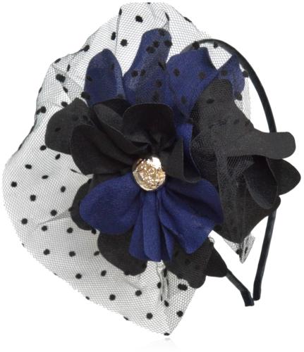 Opaska do włosów z kwiatem i woalką czarno-granatowa