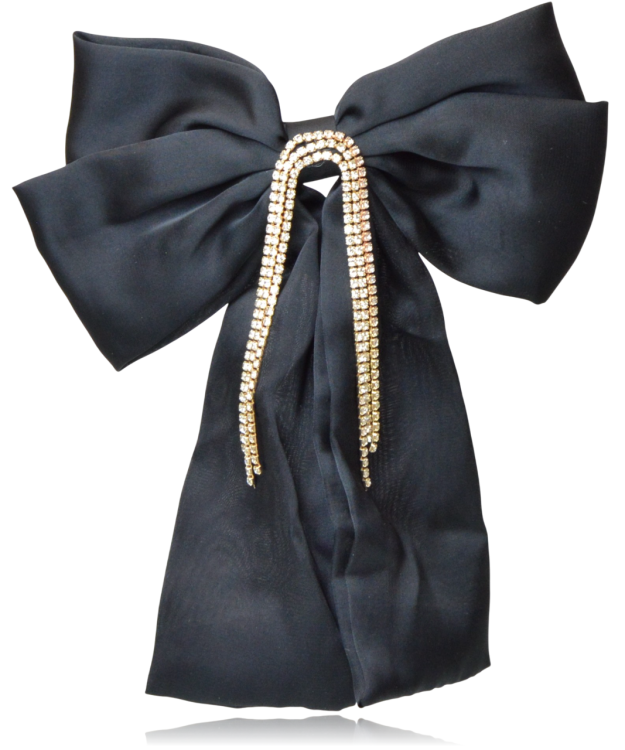 Spinka do włosów z satynowaną kokardą i cyrkoniami czarna