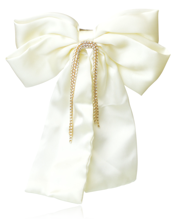 Spinka do włosów z satynowaną kokardą i cyrkoniami ecru