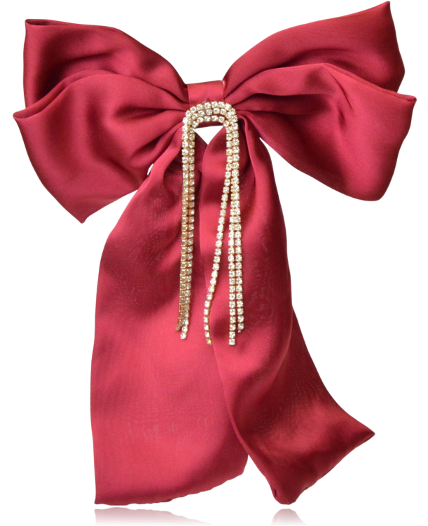 Spinka do włosów z satynowaną kokardą i cyrkoniami wino