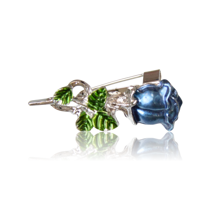 Mini emaliowana broszka róża niebieska