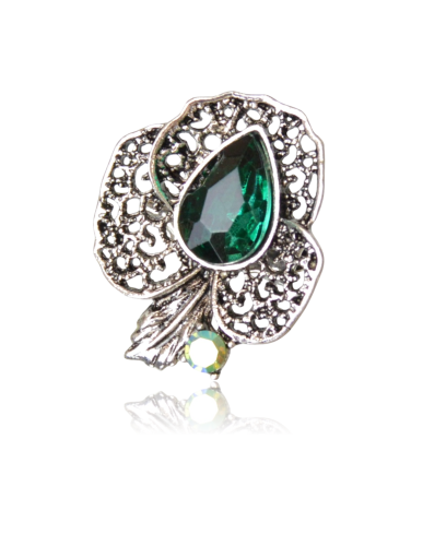 Mini broszka retro z zielonym kryształkiem