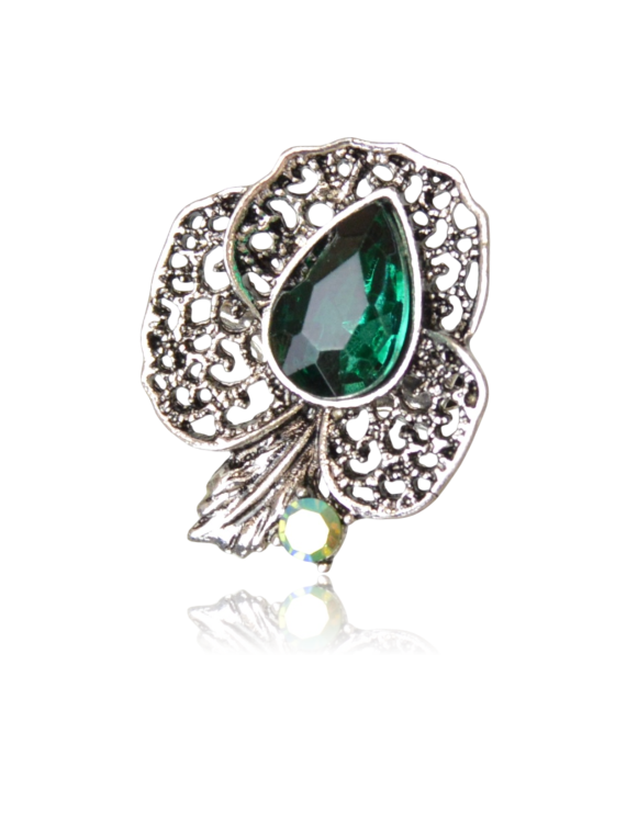 Mini broszka retro z zielonym kryształkiem