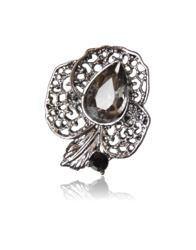 Mini broszka retro z szarym kryształkiem