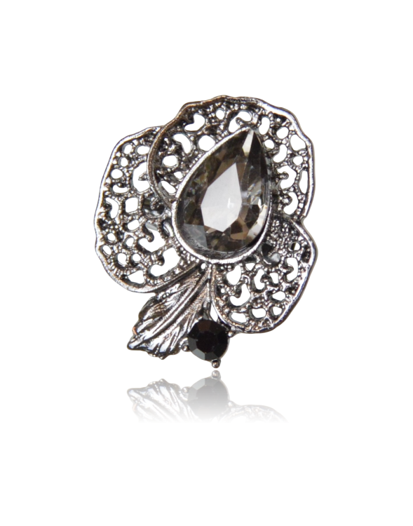 Mini broszka retro z szarym kryształkiem