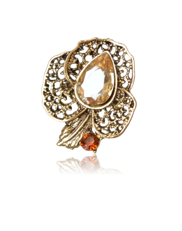 Mini broszka retro z miodowym kryształkiem