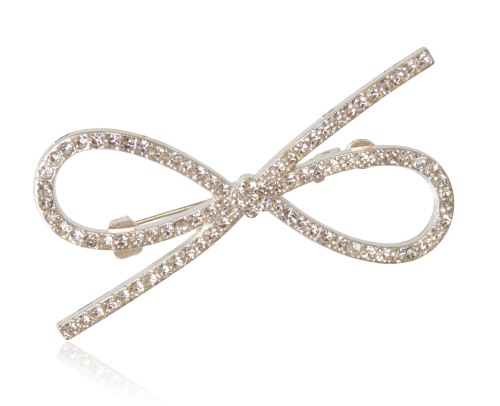 Broszka kokardka z cyrkonii srebrna