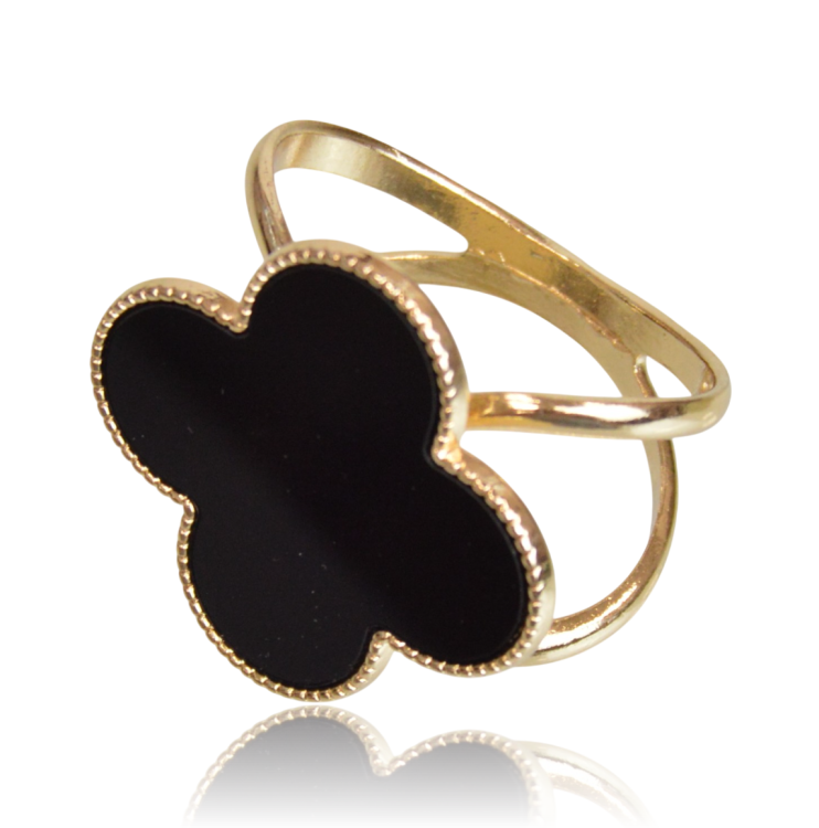 Broszka Apaszetka pierścień do apaszki czarno-złota koniczynka