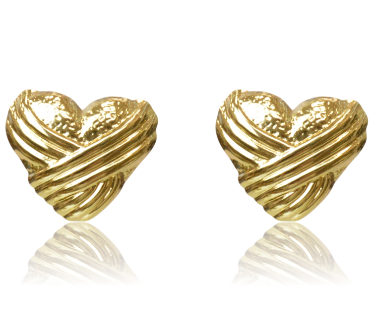 Kolczyki Serduszka Pufki Złoty Splot Stal Nierdzewna