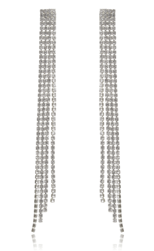 Kolczyki Frędzle z Cyrkonii – Długie Łańcuszki Srebrne