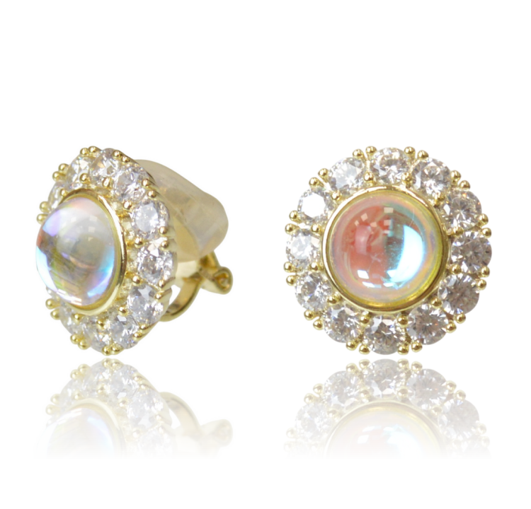 Klipsy Stalowe Złote Opalizujące Markizy Bez Przekłuwania