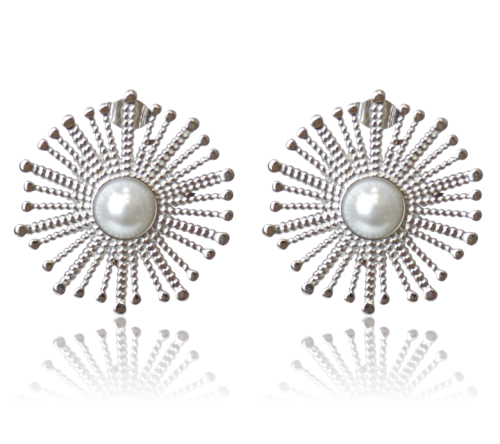 Kolczyki Sztyfty Srebrne Słońce Perła – Stal Nierdzewna 3 cm