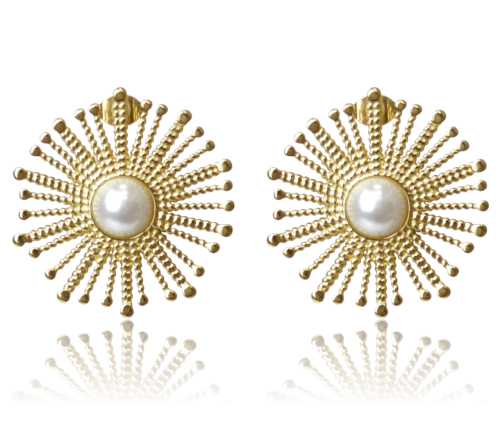 Kolczyki Sztyfty Złote Słońce Perła – Stal Nierdzewna 3 cm