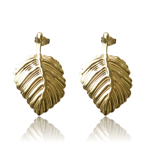 Kolczyki Sztyfty Złote Liście Maxi – Stal Chirurgiczna