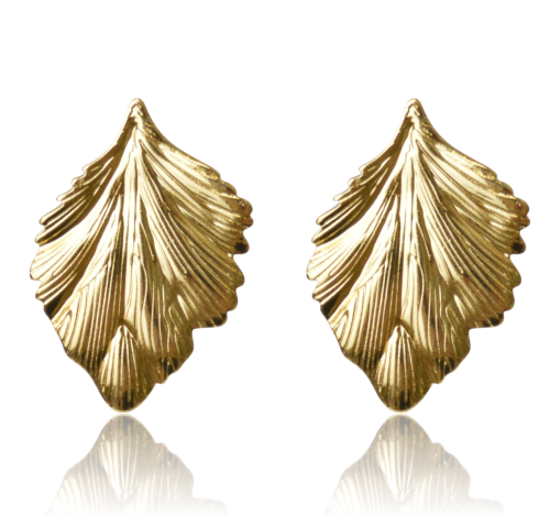 Kolczyki Sztyfty Liście Pióro Złota Stal
