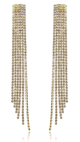 Kolczyki Długie Kaskada 6-rzędowa Cyrkonie Maxi Złote