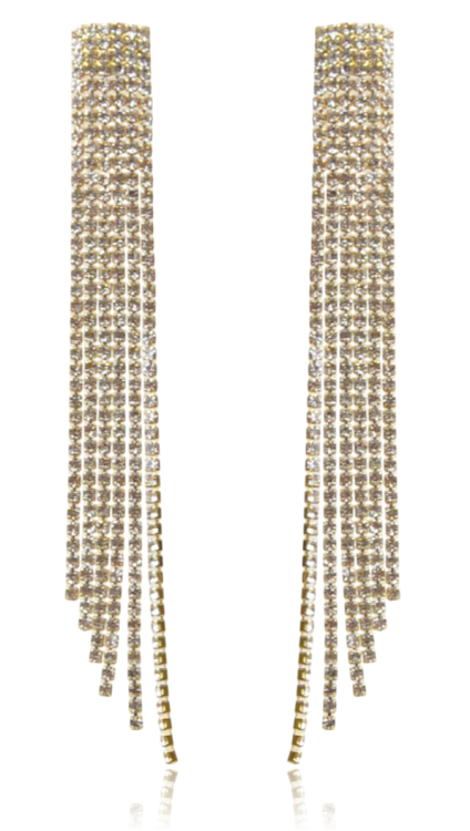 Kolczyki Długie Kaskada 6-rzędowa Cyrkonie Maxi Złote