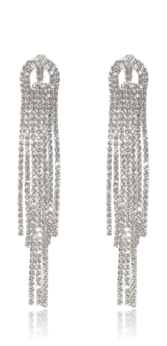 Kolczyki Długie Frędzle Cyrkonie Srebrne Wiszące Glamour
