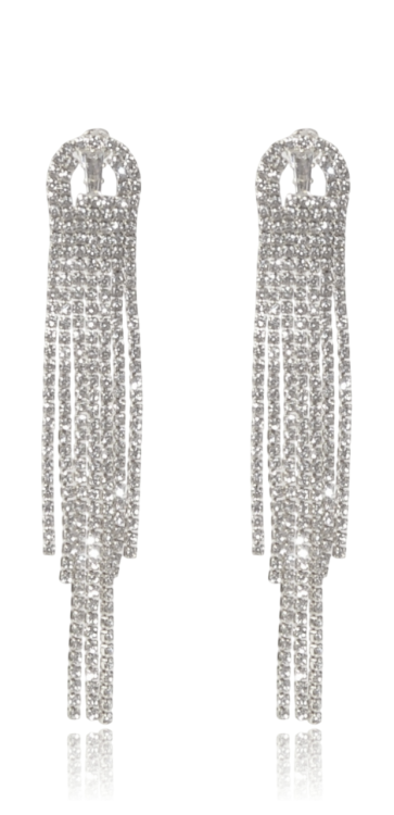 Kolczyki Długie Frędzle Cyrkonie Srebrne Wiszące Glamour