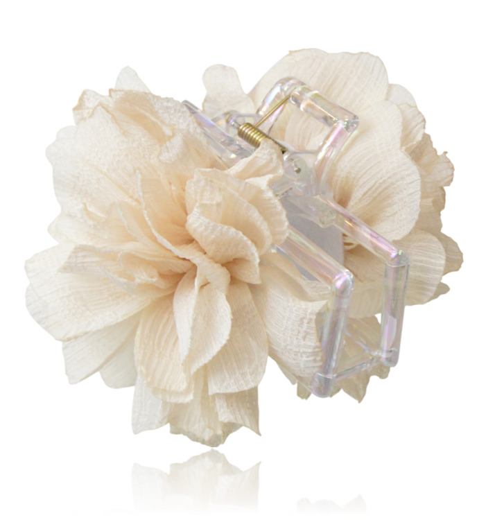 Klamra Szczęka Kwiat Materiałowy Ivory Ozdoba do Włosów