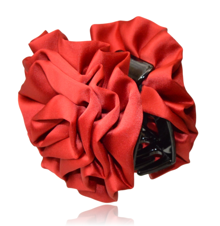 Klamra-Szczęka do Włosów z Kwiatem - Satynowa Czerwień