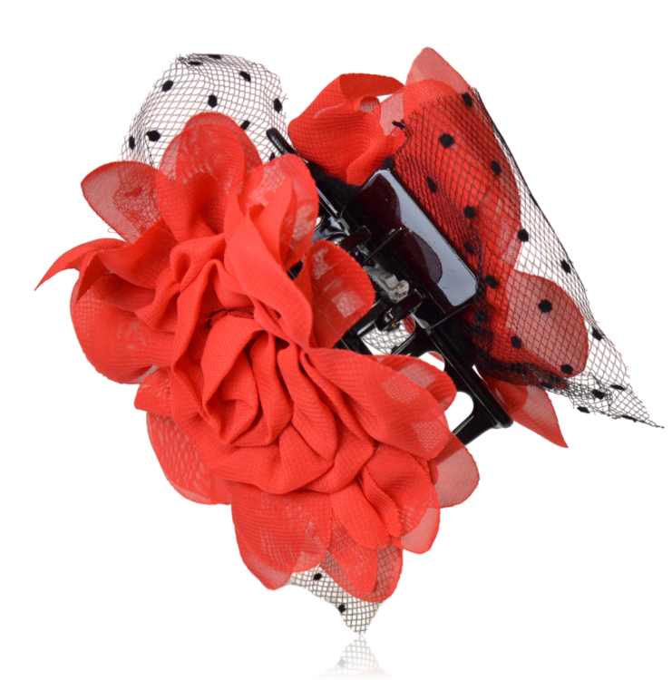 Klamra-Szczęka Kwiatek z Woalką w Kropki - Styl Retro